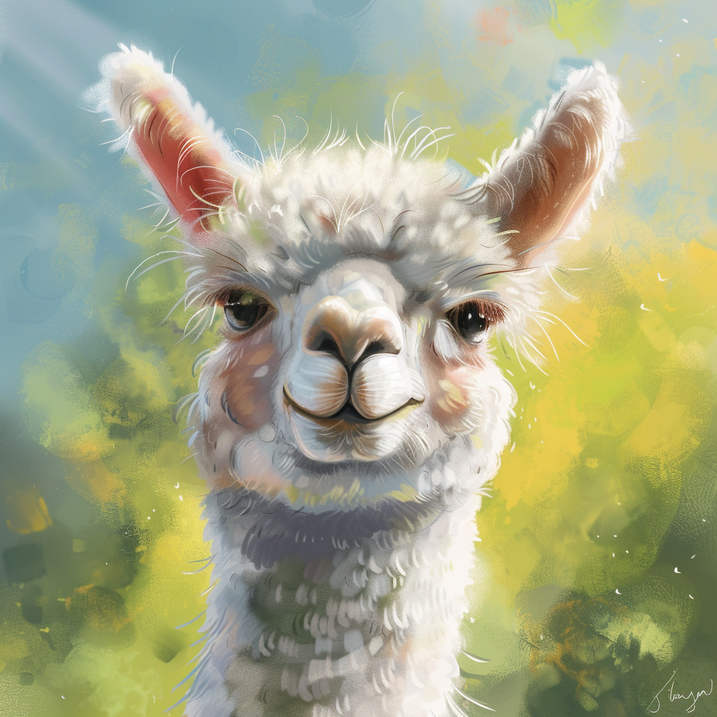 Alpaca smiling on sunny day