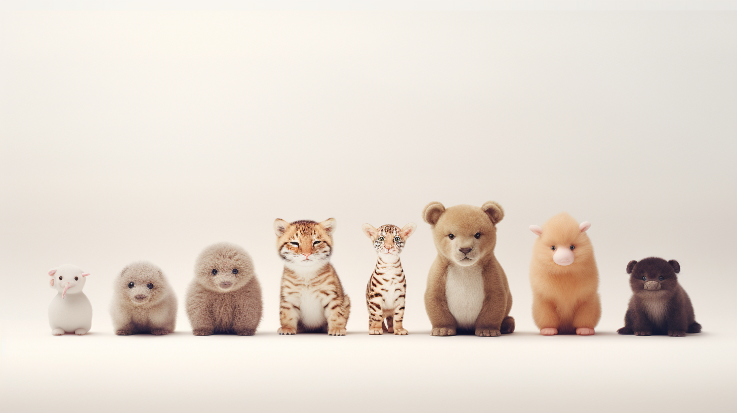 Cute animals in a straight line