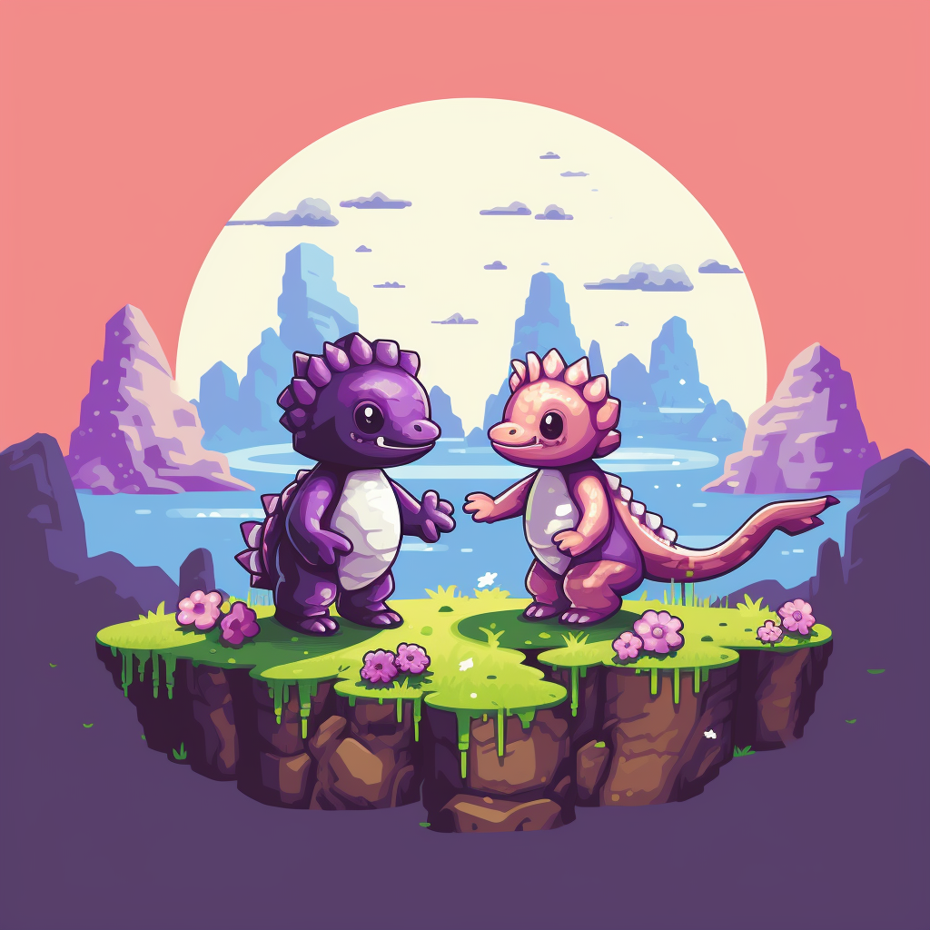 Pixel art illustration of dancing cute animals