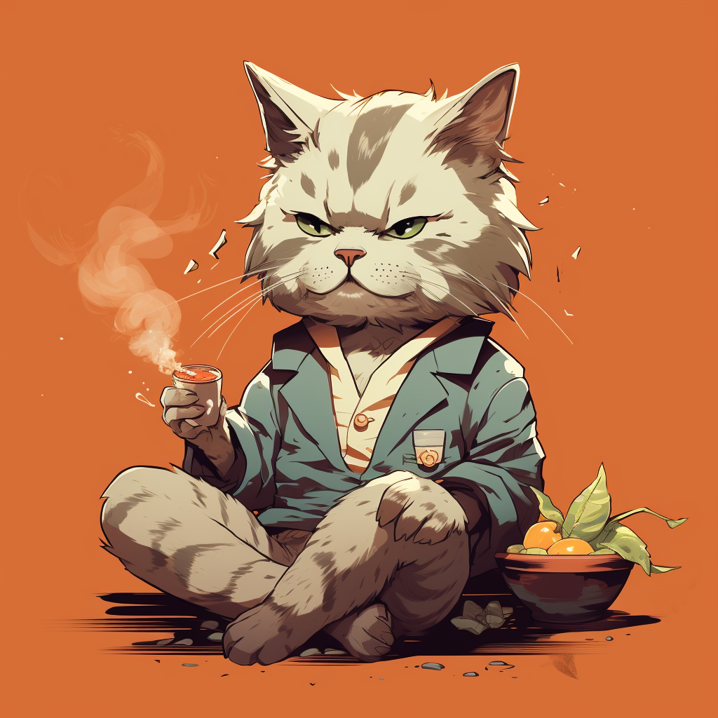 Cute anime cat smoking a cigarette