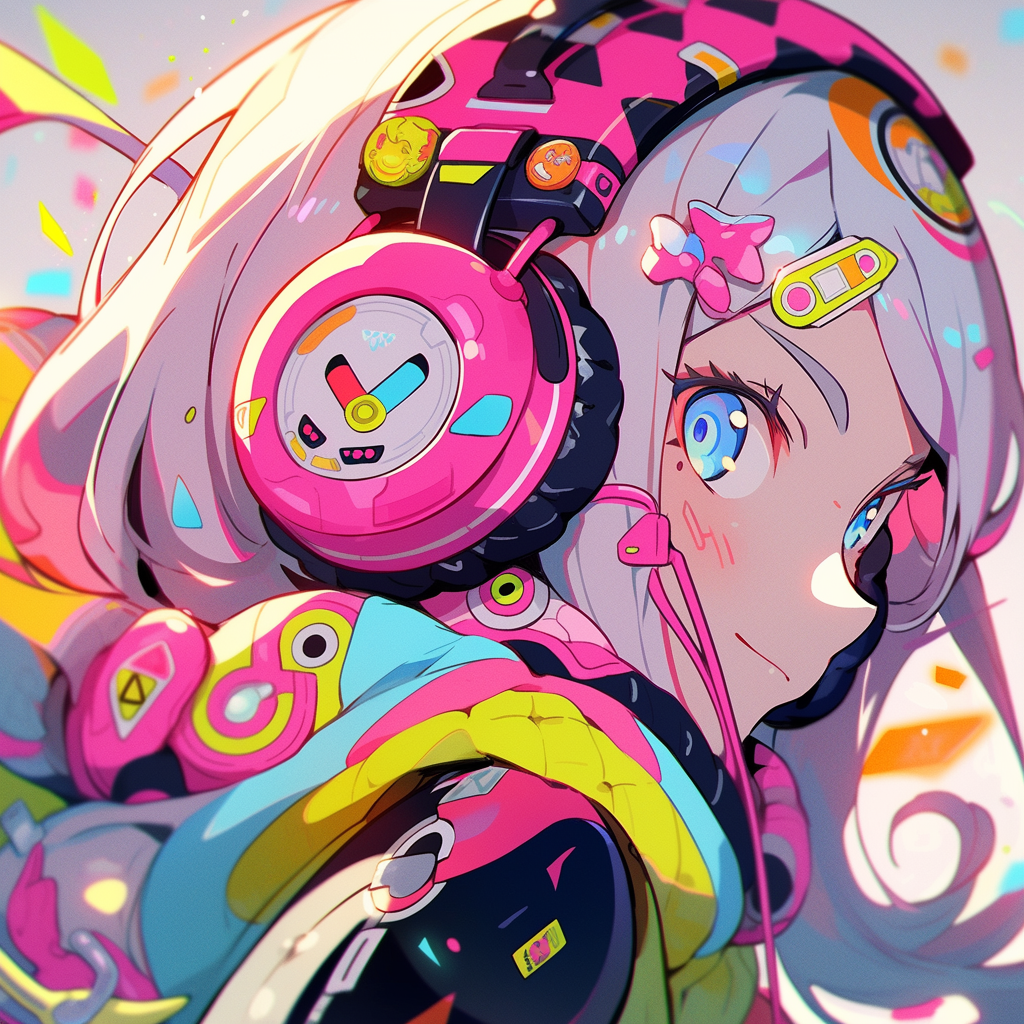 Cute anime girl with headphones and microphone