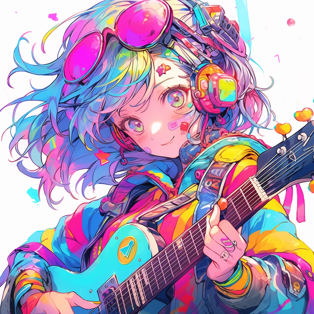 Cute anime girl playing guitar