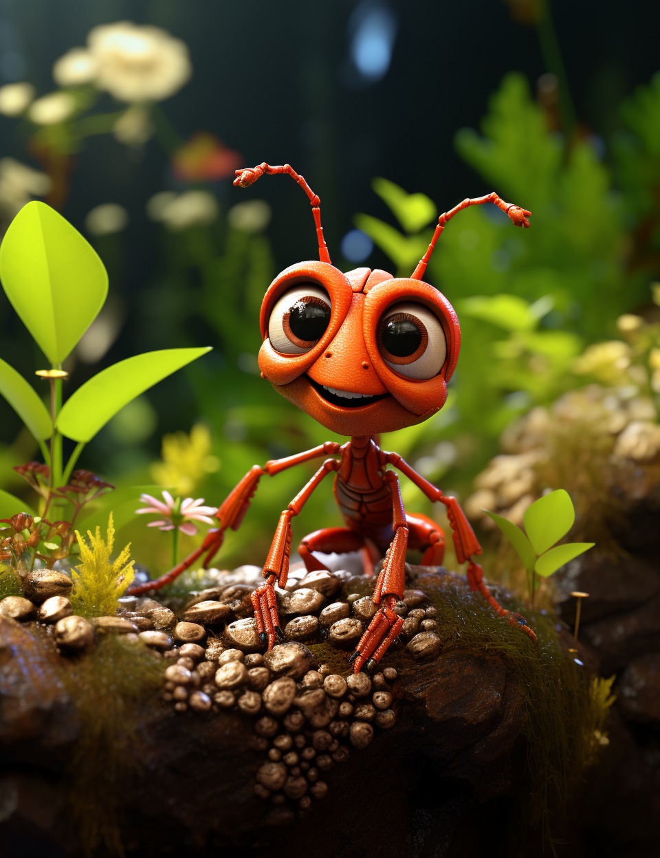 Cute ant exploring a garden