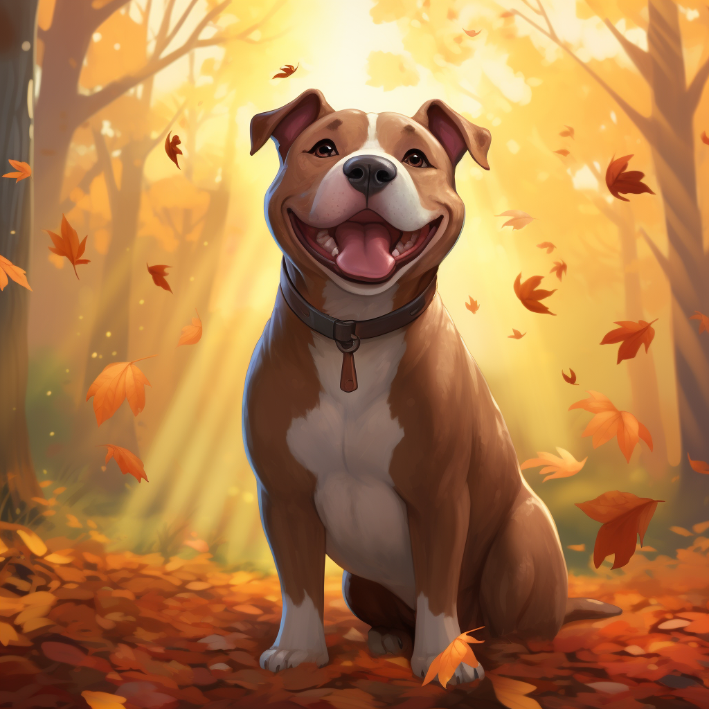 Smiling Staffordshire Bullterrier in Autumn