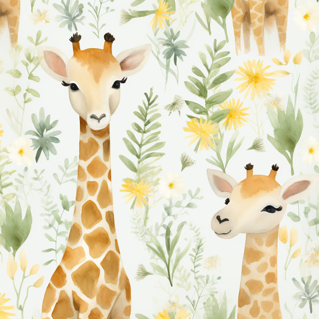 Cute Baby Boho Giraffes Daisies Greenery Pattern