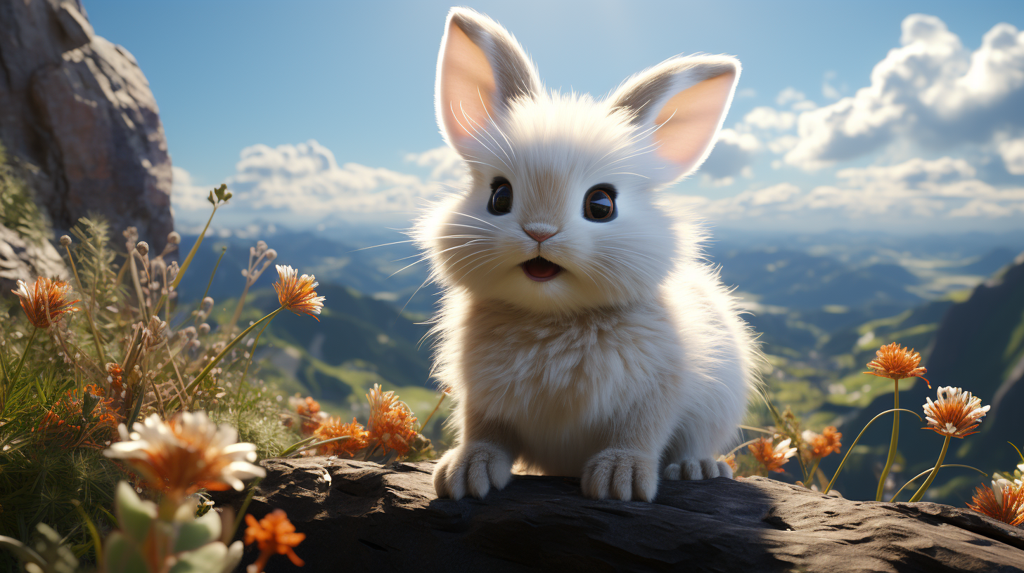 Cute baby cartoon albino rabbit playing