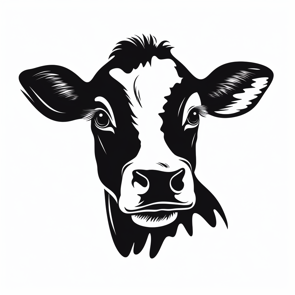 Simple black and white baby cow stencil