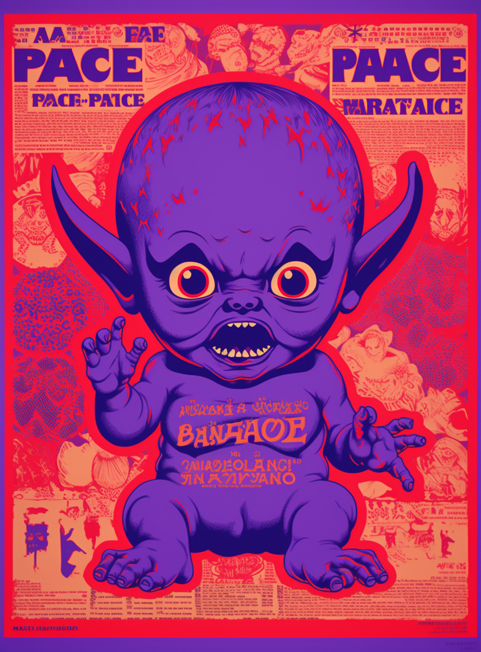 Purple cute baby devil with panic Japanese style