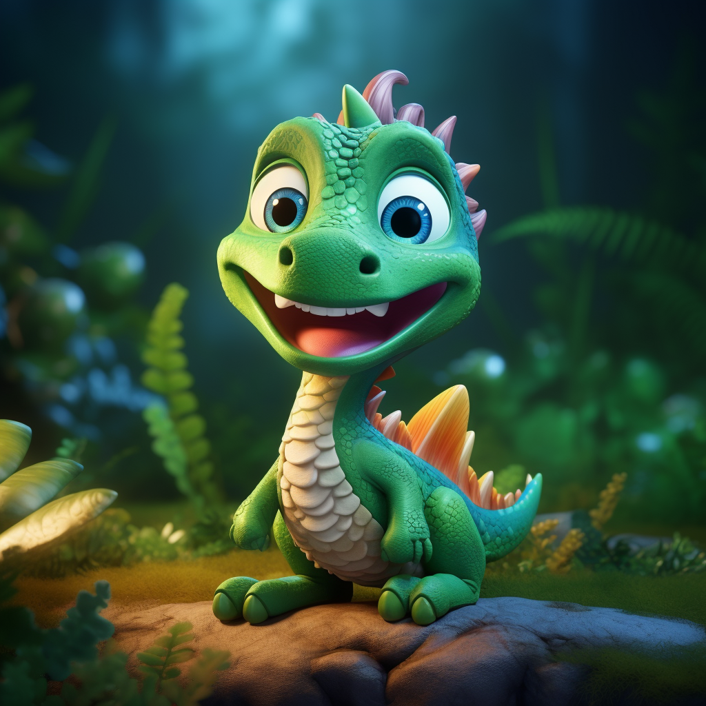 Adorable baby dinosaur with a cheerful smile