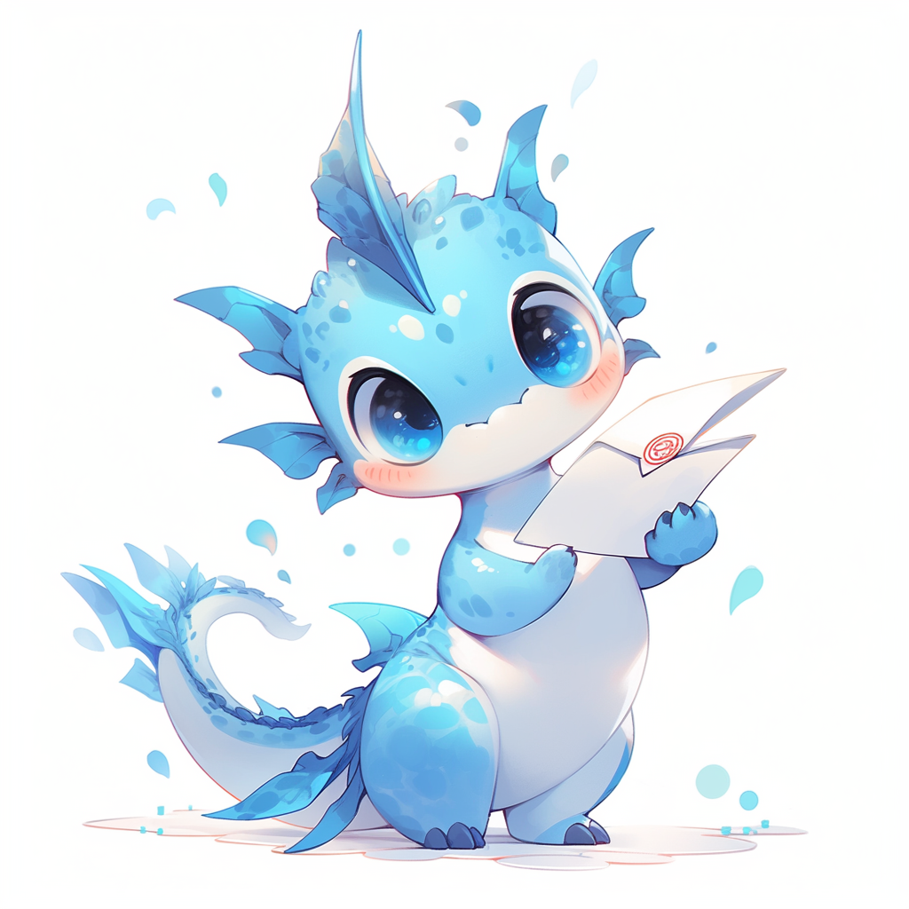 Adorable baby dragon holding a letter