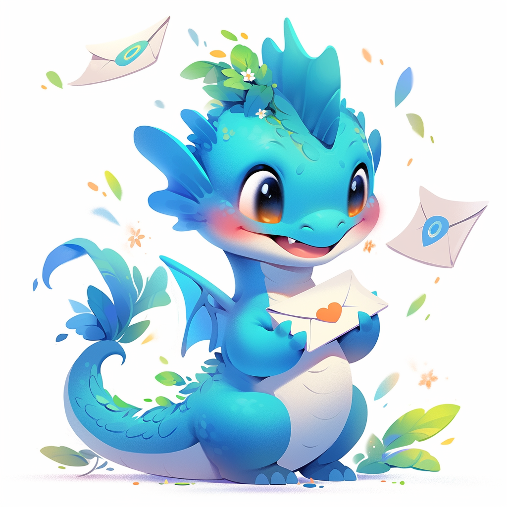 Adorable baby dragon holding letter