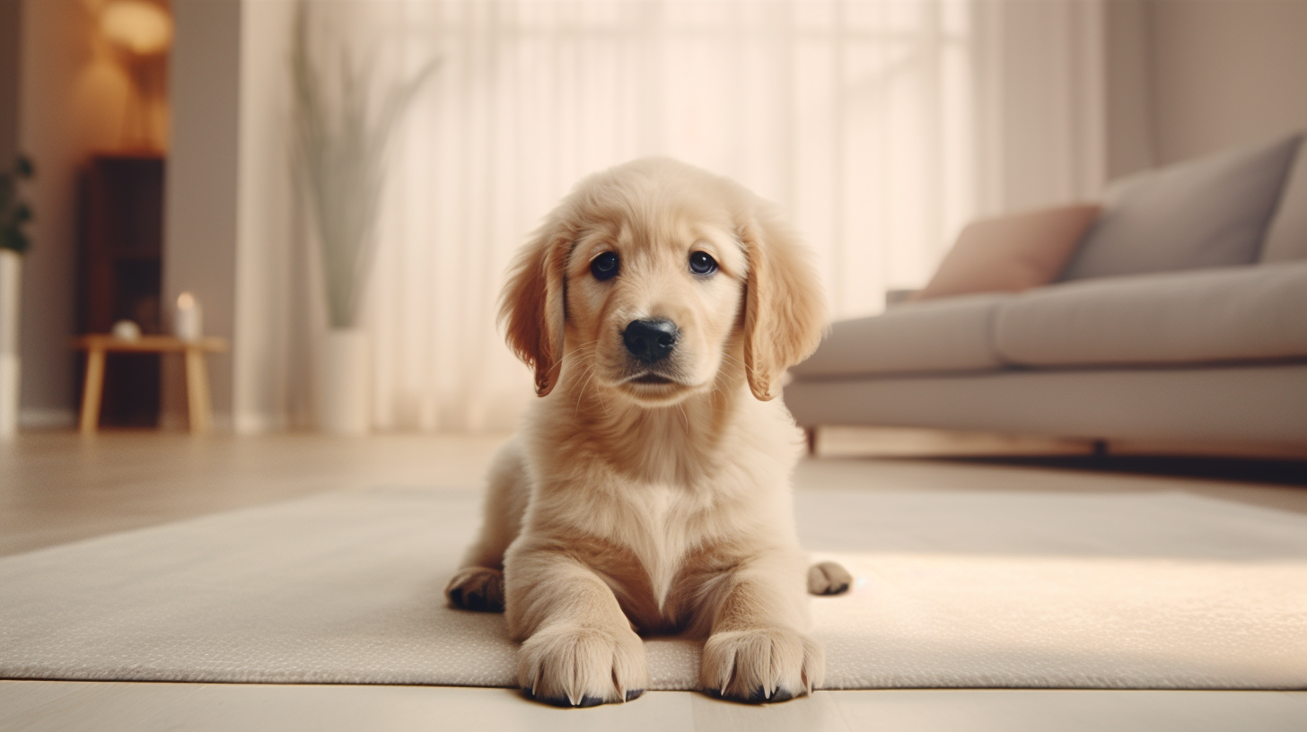 Cute Golden Retriever Puppy on Carpet