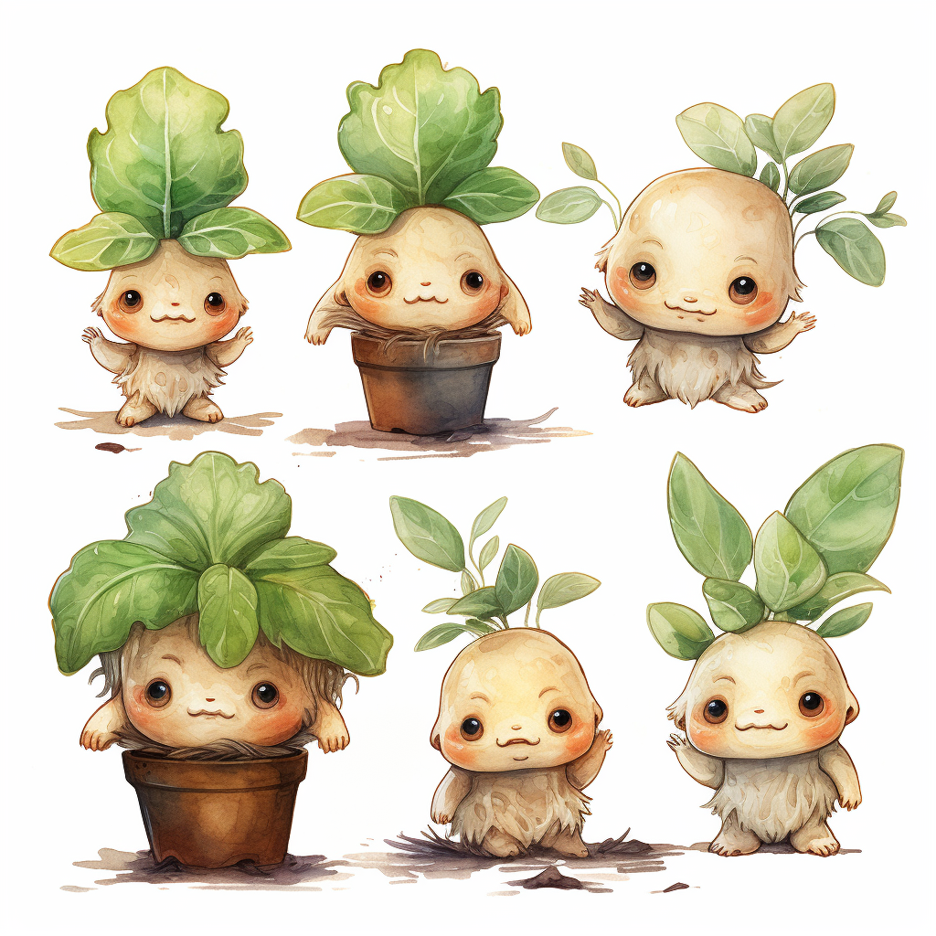 Cute baby mandrake plants artwork