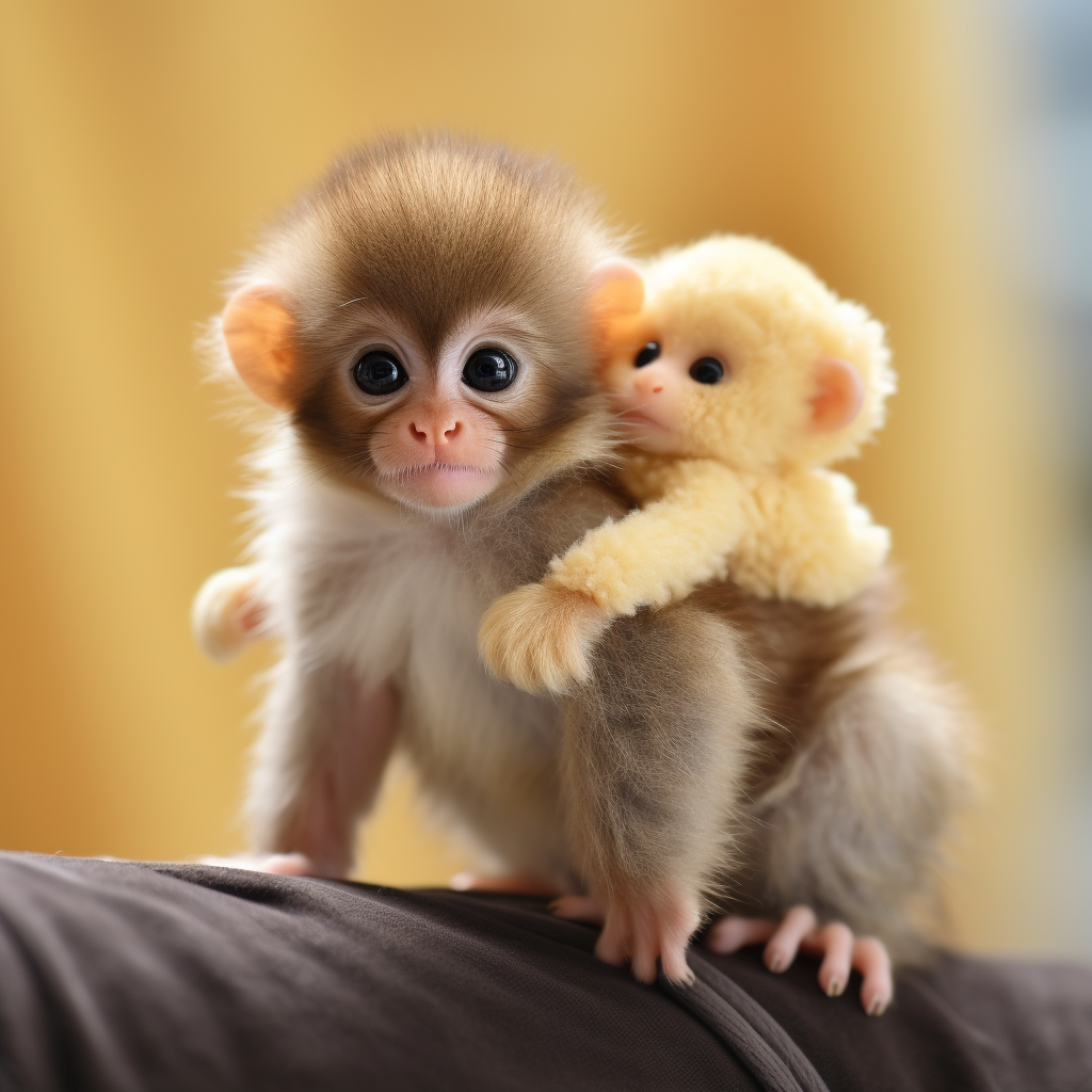 Cute baby monkey riding hamster with saddle