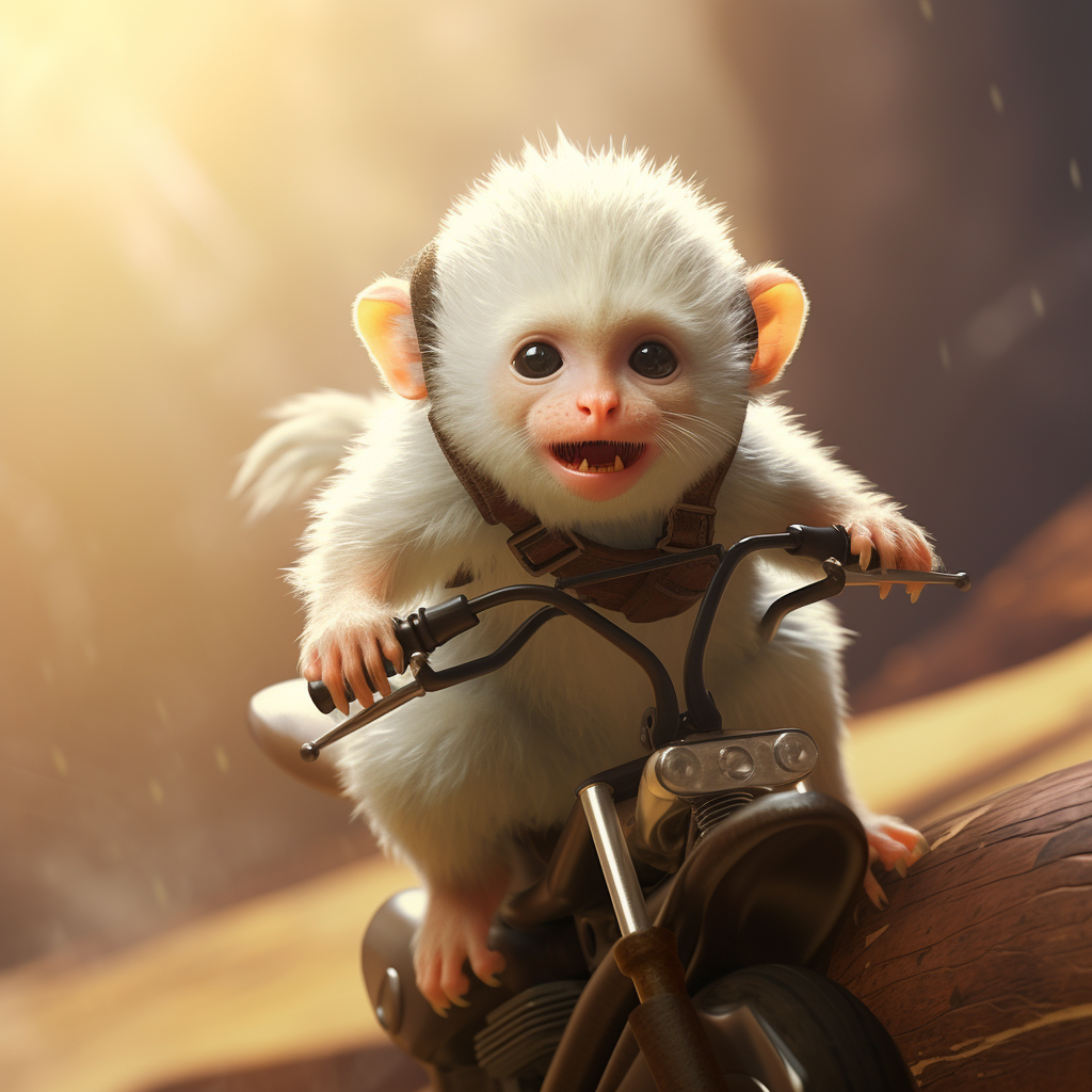 Cute baby monkey riding white hamster