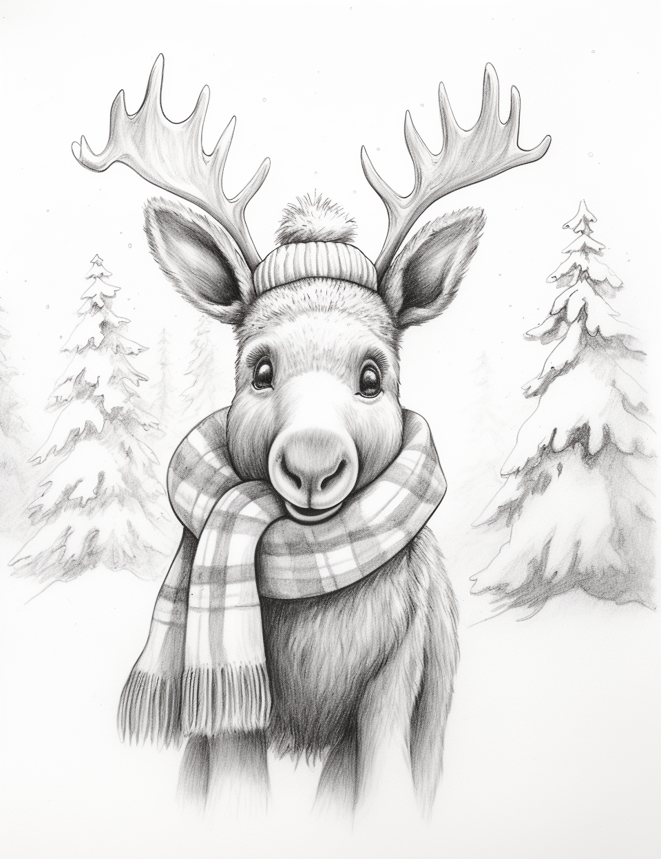 Cartoon pencil sketch of cute baby moose