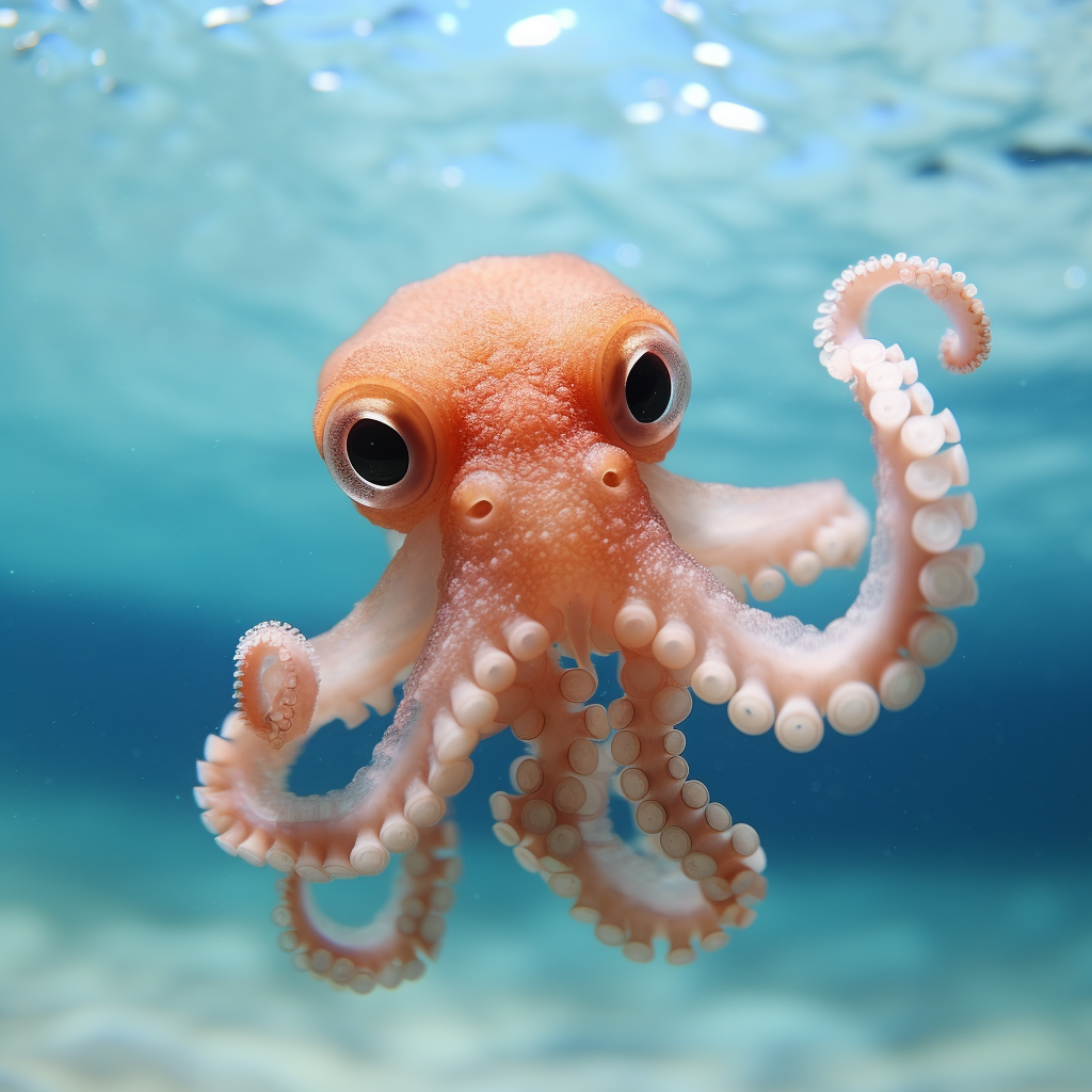 Adorable baby octopus swimming underwater