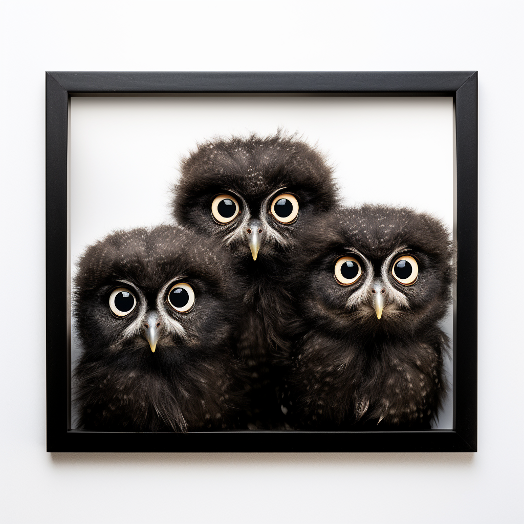 Cute Baby Owls in Black Frame