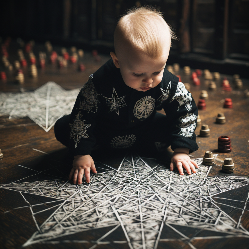 Cute baby playing with lament configuration