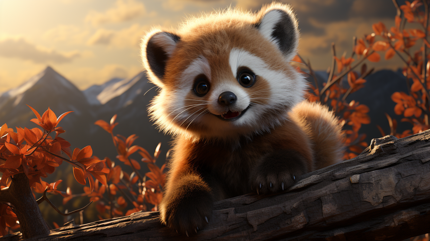 Adorable red panda playing on mountain