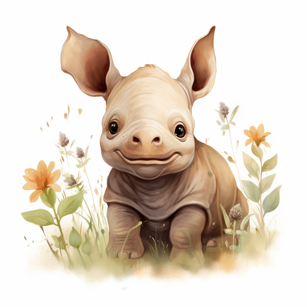 Cute Baby Rhino Smiling Art