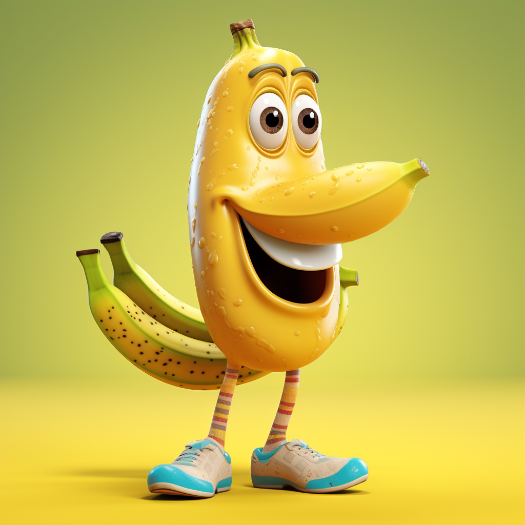 Adorable banana cartoon wearing sneakers