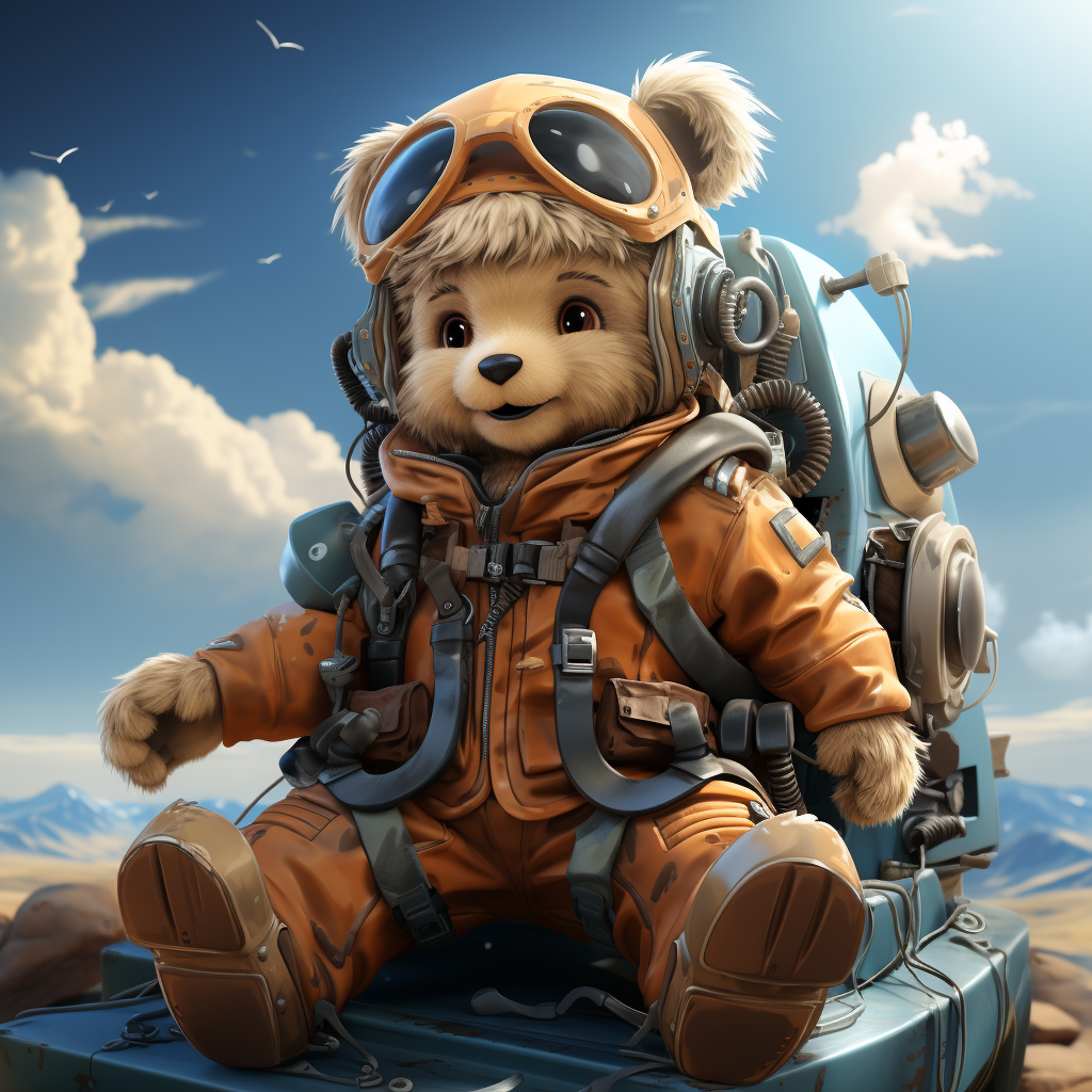 Cute bear pilot flying a plane