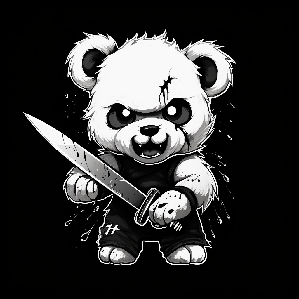 Illustration of a tired bear with a knife