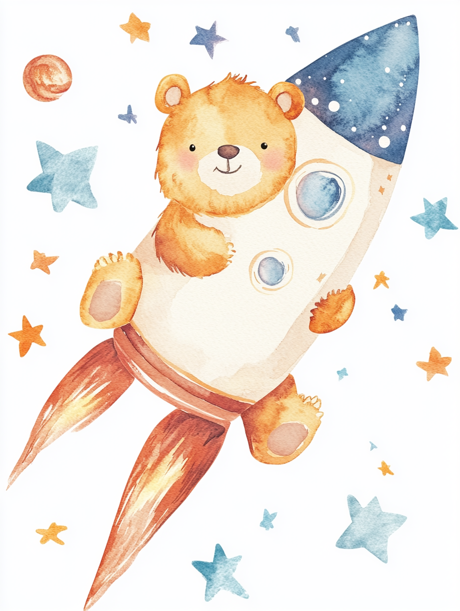 Cute Bear Rocket in Space