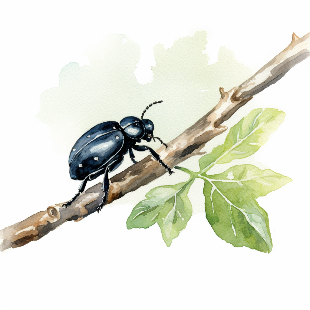 Cute black bug on high branch