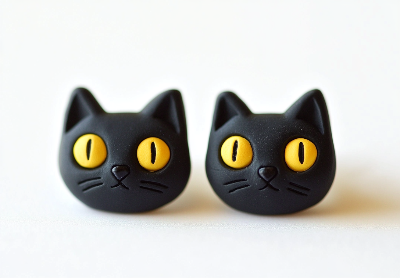 black cat earrings yellow eyes