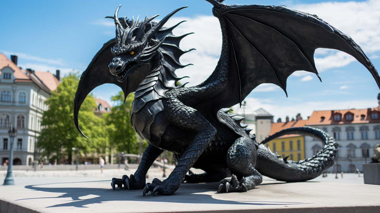 Adorable black dragon in Ljubljana city