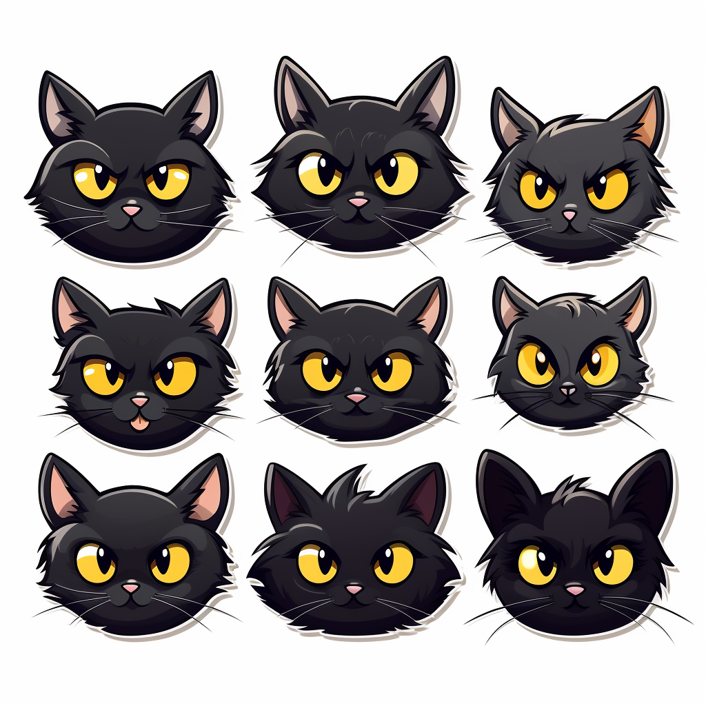 Cute black evil cat head sticker sheet