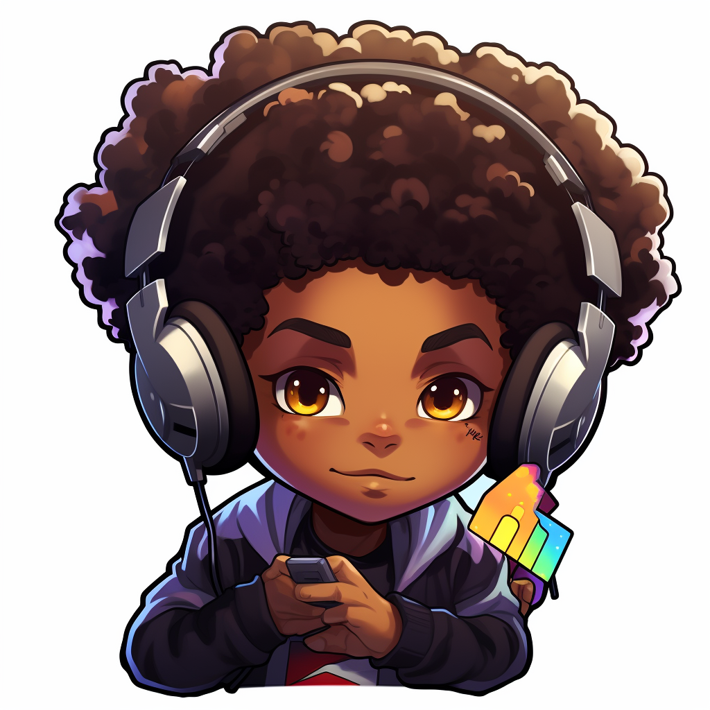 Cute black kawaii anime boy gaming