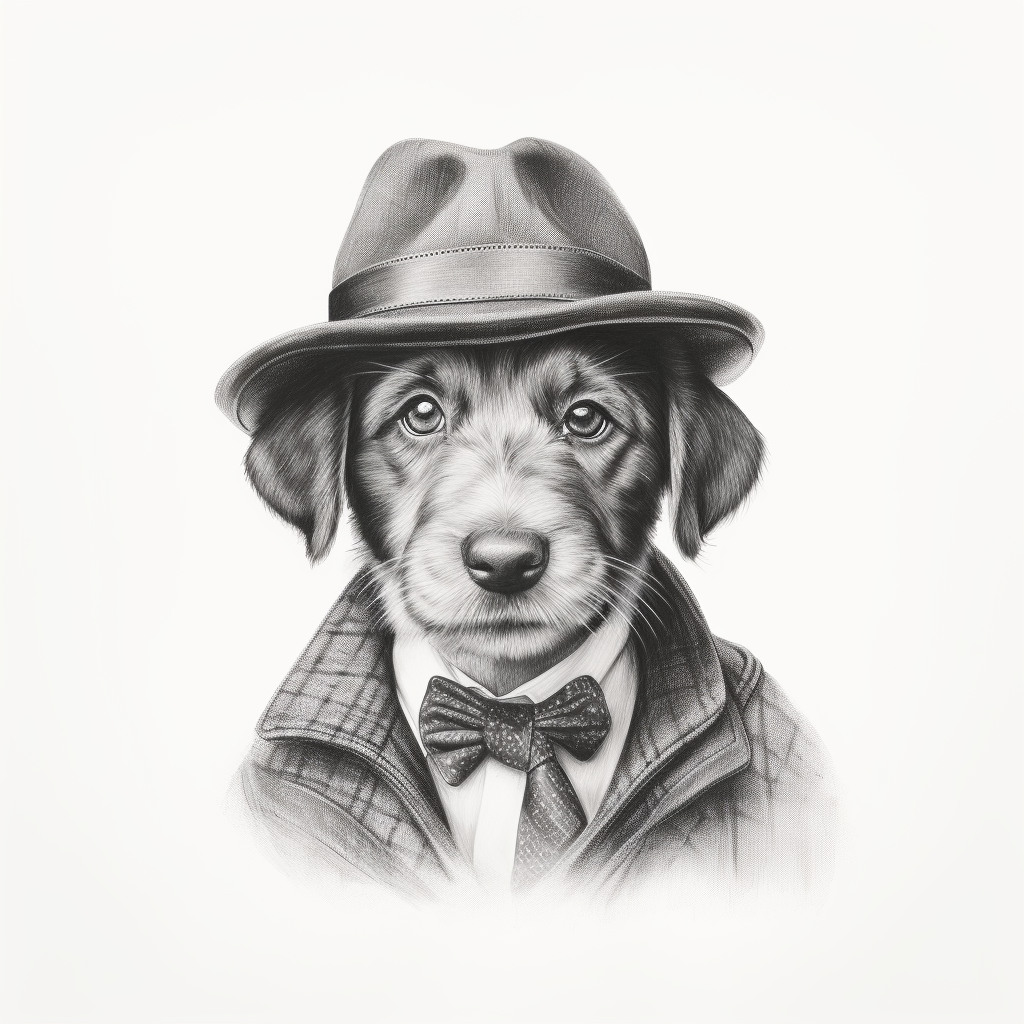 Adorable black and white pencil sketch of Sherlock Bones