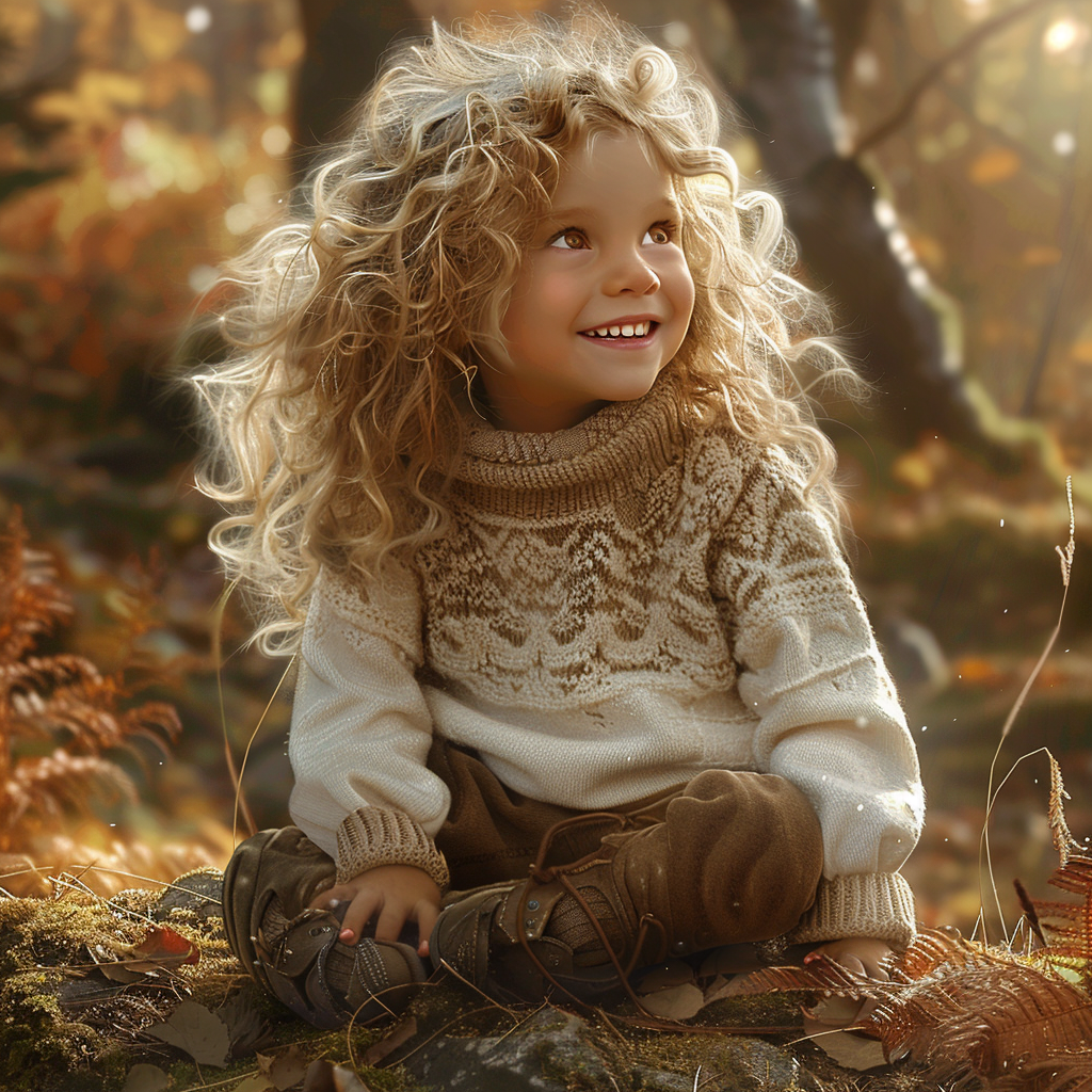 Smiling blond boy in forest