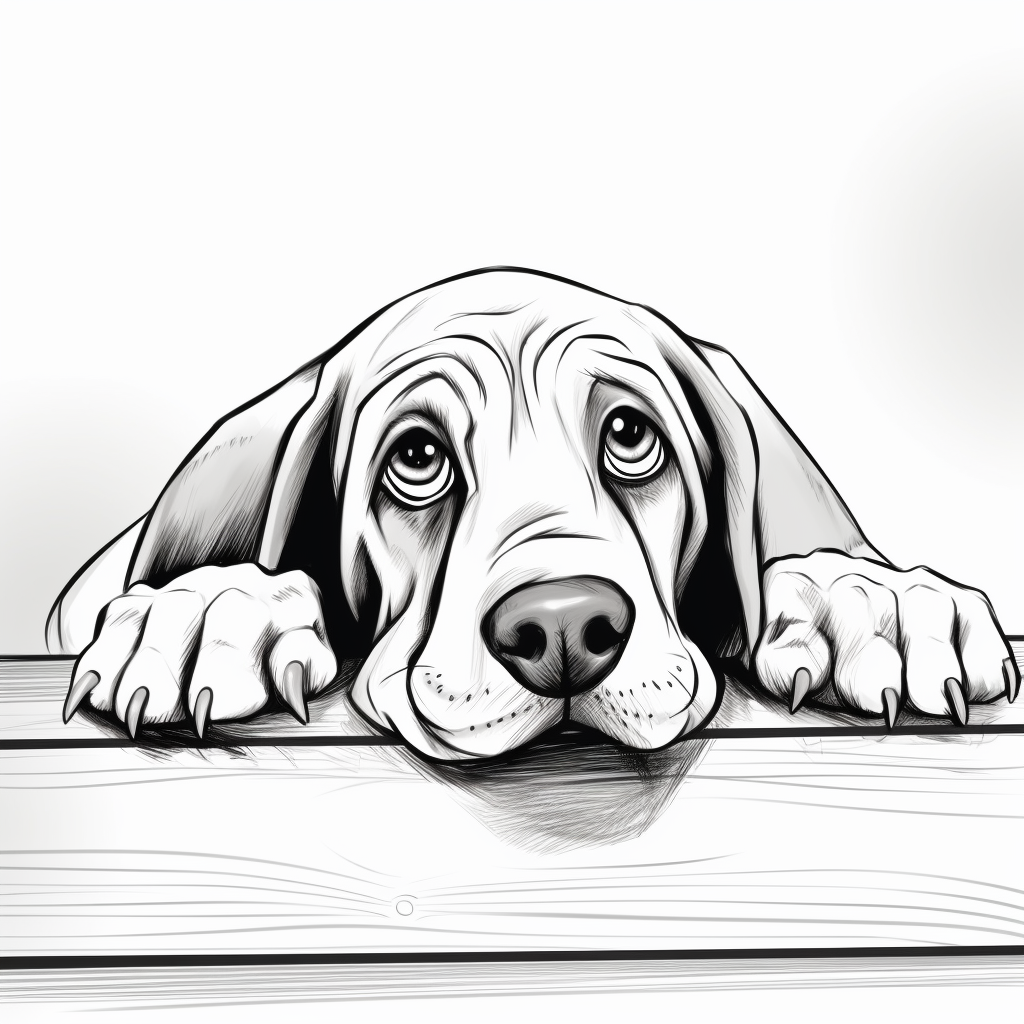 Cute bloodhound peeking over table