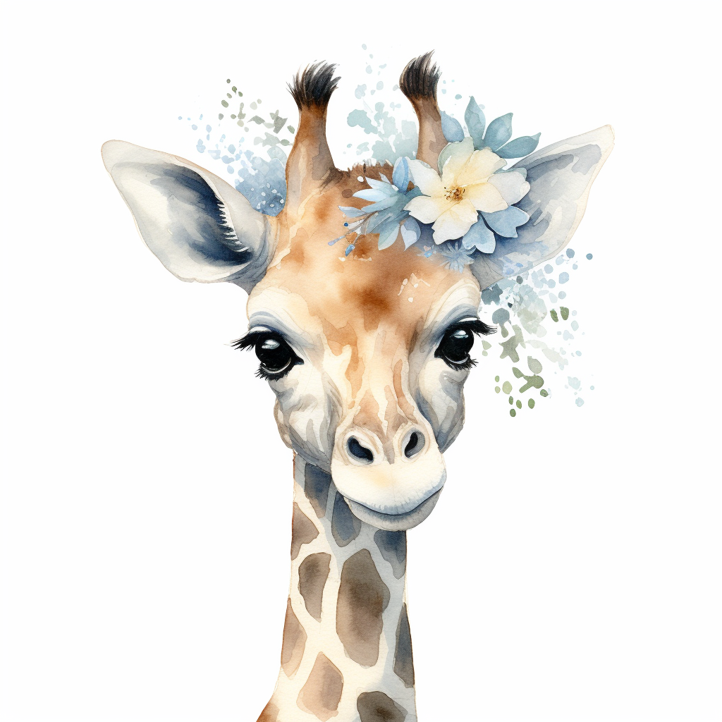 Cute baby giraffe watercolor clipart