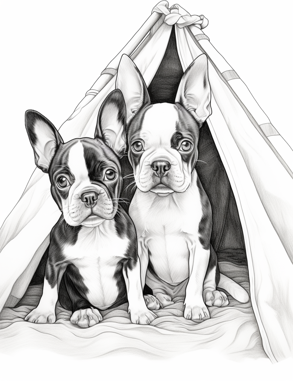 Two adorable Boston terrier puppies enjoying the beach