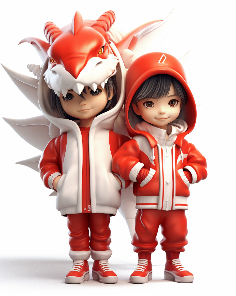 Cute Boy Girl Dragon Costume on White Background