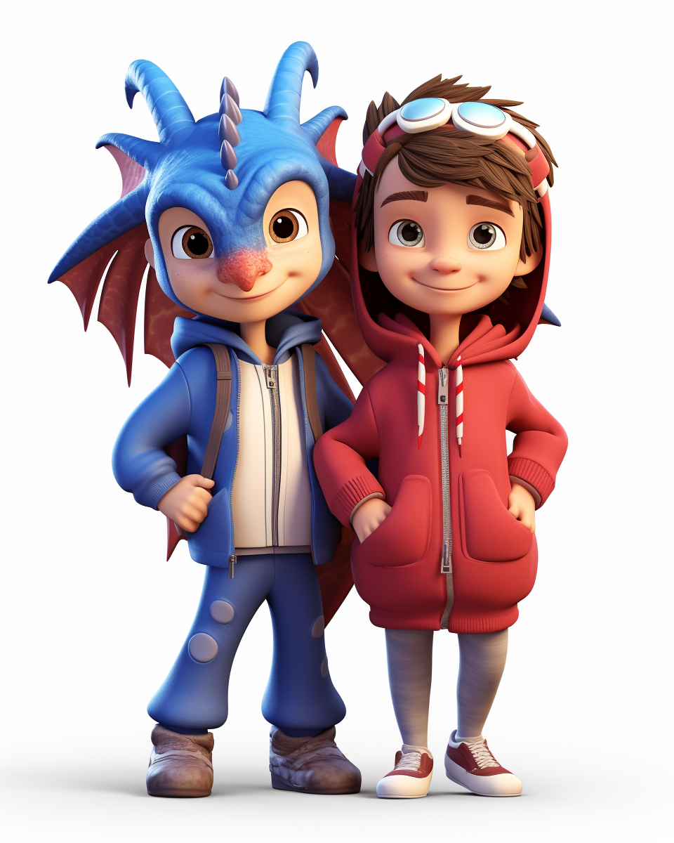 Cute boy and girl in dragon costumes