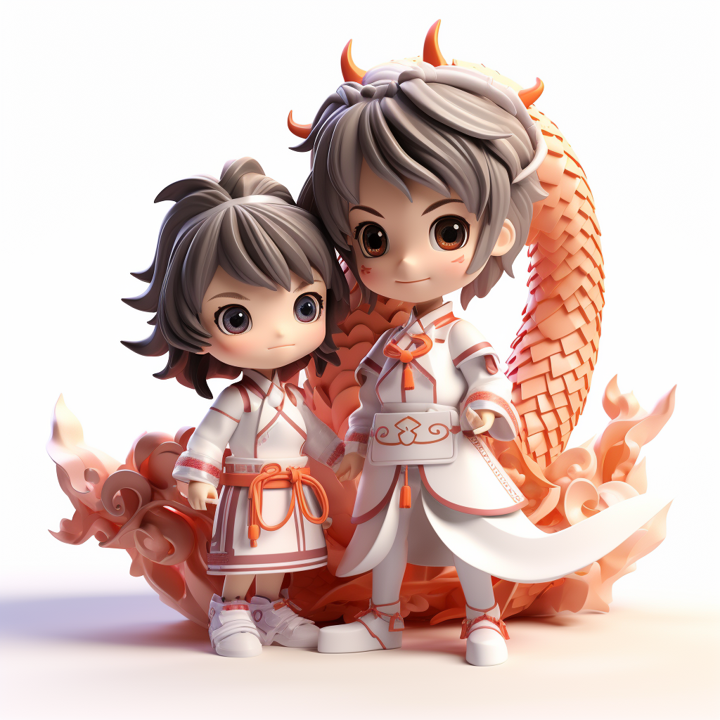 Cute boy and girl in dragon costumes