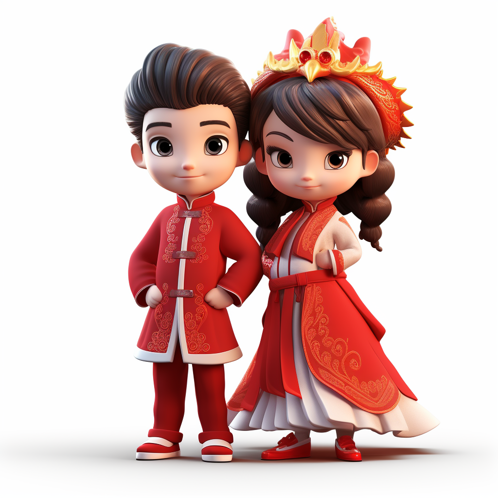 Cute boy and girl in traditional Chinese clothing