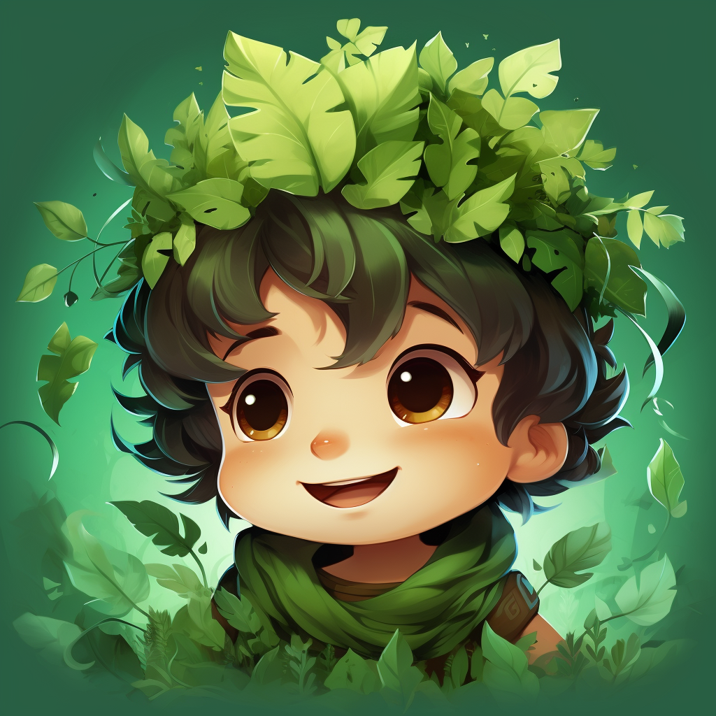 Illustration of a cute boy with a leaf hat