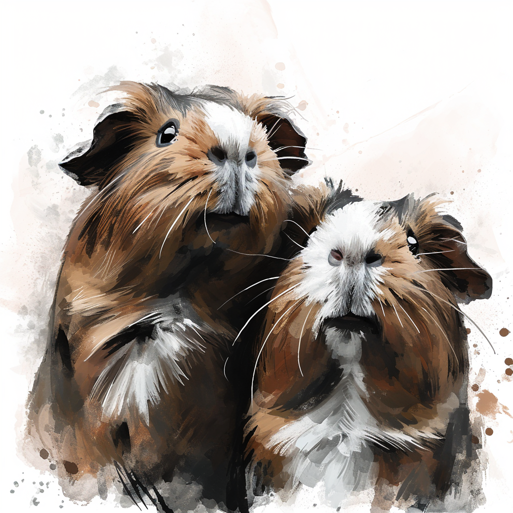 Cute brown guinea pigs looking up