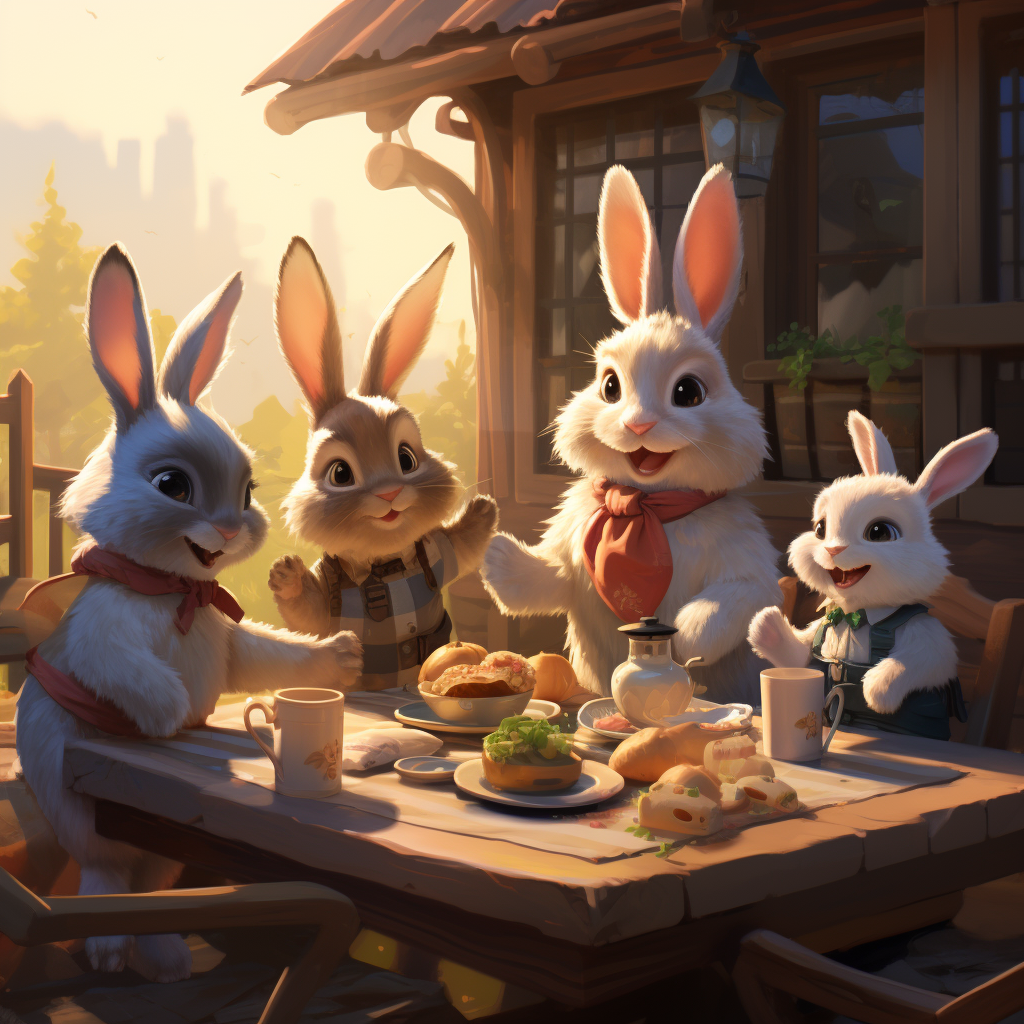 Cute bunny having lunch with family