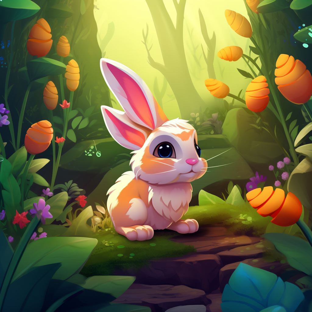 Adorable bunny walking in jungle