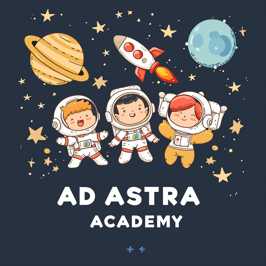 Cartoon of cute astronauts, planets, and rockets