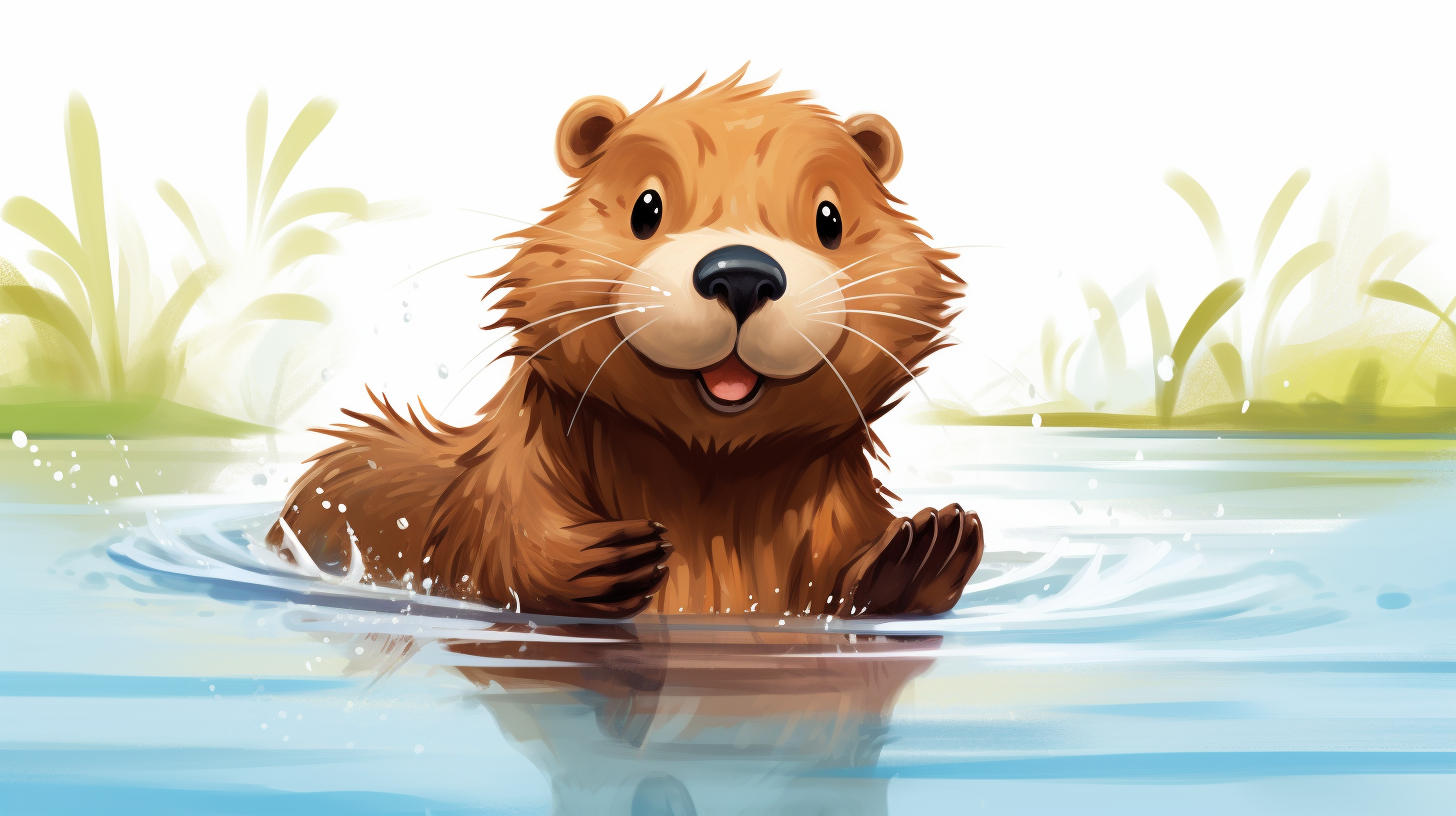 Cute cartoon beaver swimming on a white background