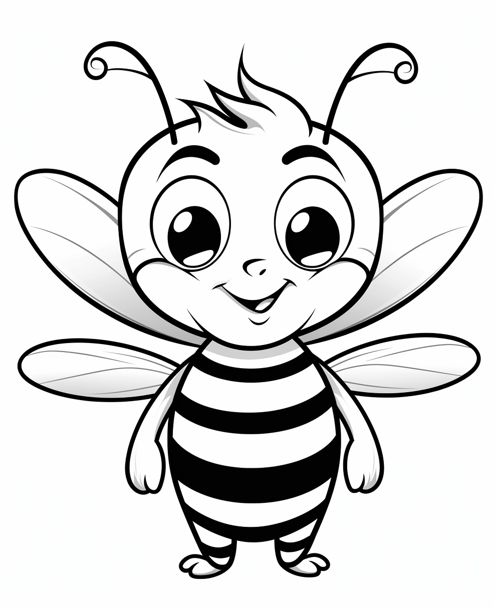 Coloring Page of a Cute Cartoon Bee